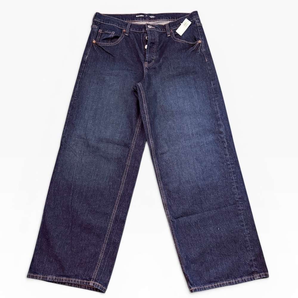 NWT Old Navy Mid-Rise The Slouchy Wide Leg Jeans Dark Wash Button Fly Size 6x30